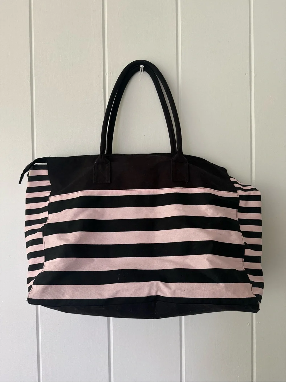 Victoria's Secret Black and Pink Striped Travel Tote